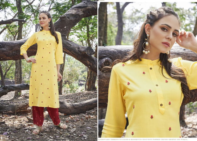 Tunic House Nirvi Fancy Ethnic Wear Rayon Kurti With Bottom Collection